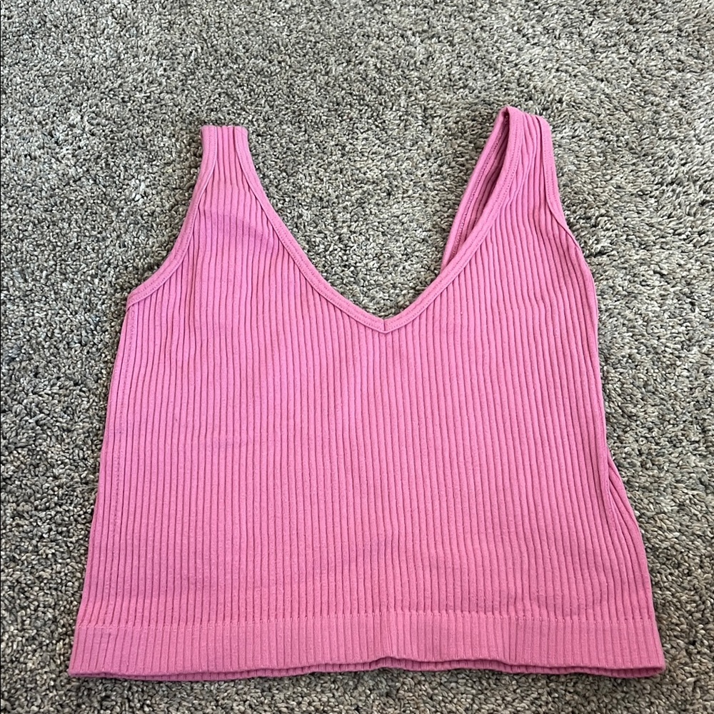 Elegant Pink Ribbed V-Neck Camisole